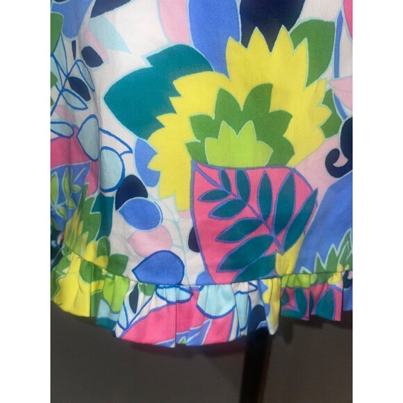 Talbots Stretch Cotton Floral Sheath Dress size 2 Scoop Neck Ruffle Hem - Picture 4 of 9